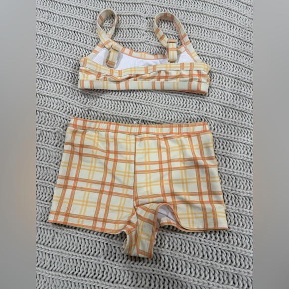 Dippin' Daisy's Yellow Cream Plaid bralette Top & Boyshorts Bikini Set - Picture 3 of 4